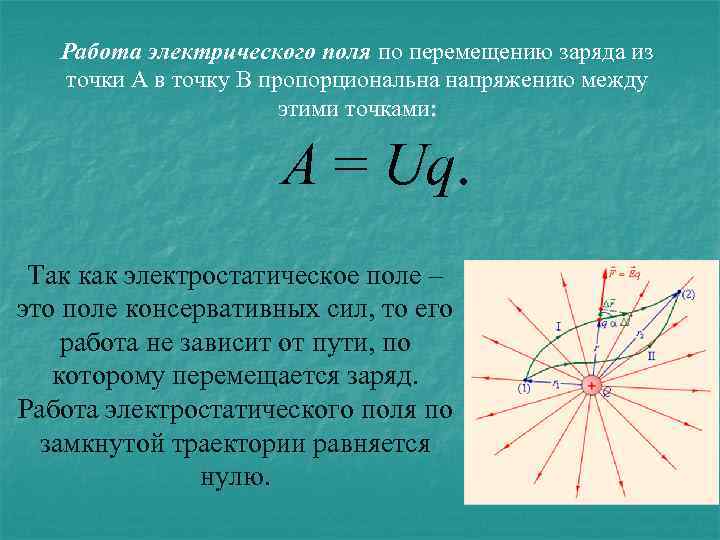 Работа электрического поля по перемещению заряда из точки A в точку B пропорциональна напряжению
