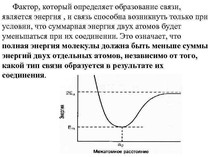 Фактор, который определяет образование связи, является энергия , и связь способна возникнуть только при