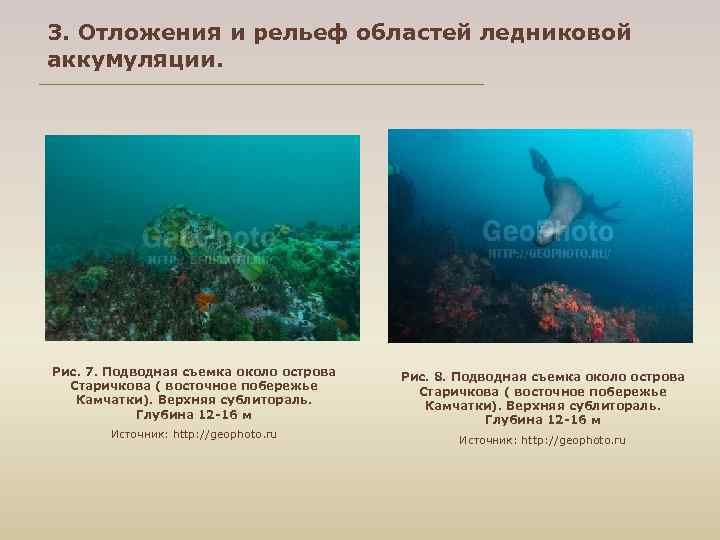 3. Отложения и рельеф областей ледниковой аккумуляции. Рис. 7. Подводная съемка около острова Старичкова