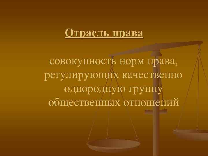 Отрасль права совокупность норм права, регулирующих качественно однородную группу общественных отношений 