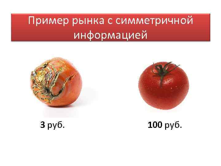 Пример рынка с симметричной  информацией  3 руб.  100 руб. 