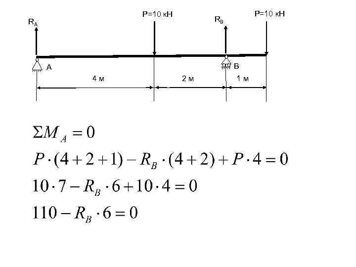    Р=10 к. Н RA      RB 