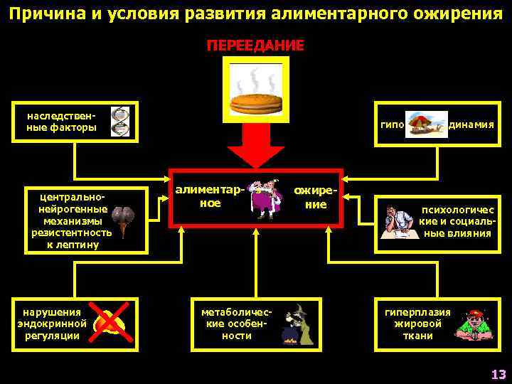 Причина и условия развития алиментарного ожирения    ПЕРЕЕДАНИЕ наследствен- ные факторы 