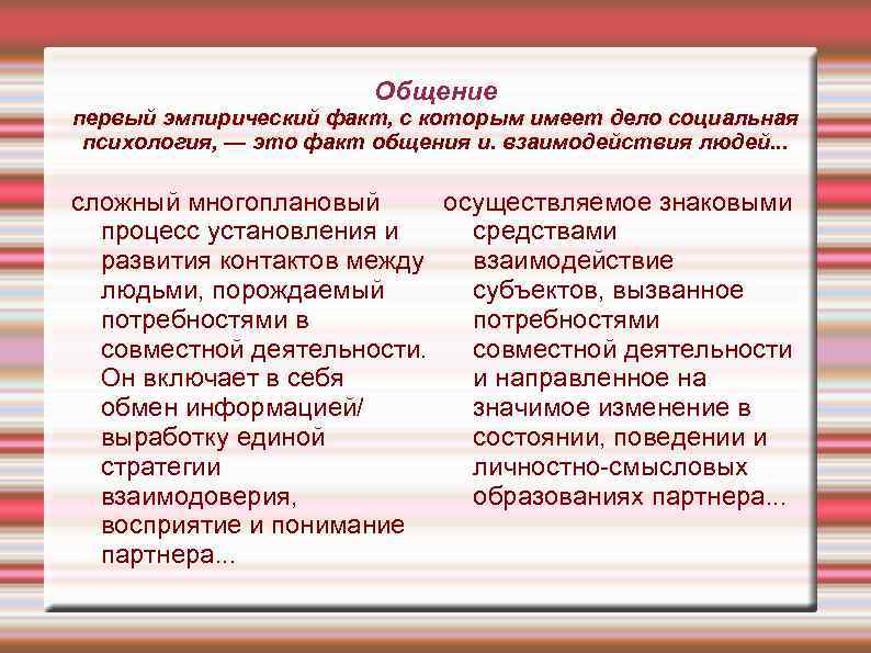     Общение первый эмпирический факт, с которым имеет дело социальная психология,