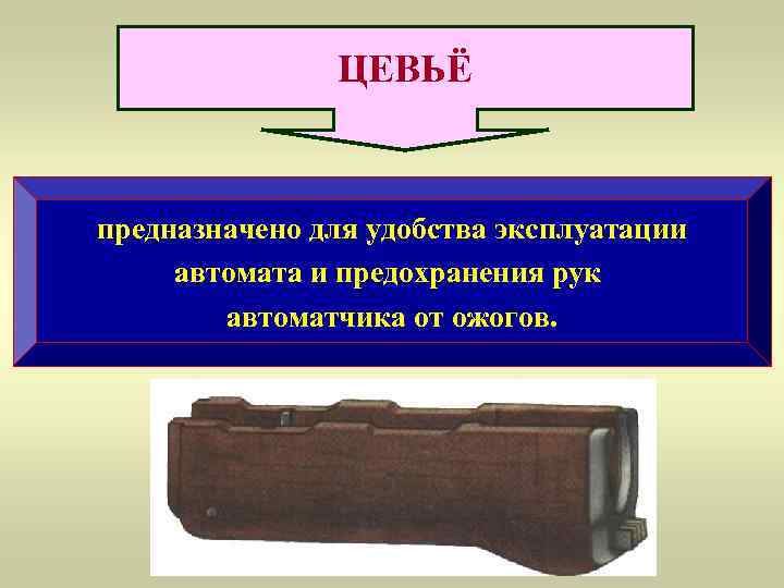     ЦЕВЬЁ  предназначено для удобства эксплуатации автомата и предохранения рук