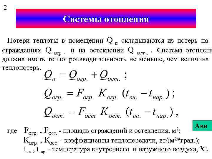 2    Системы отопления  Потери теплоты в помещении Q п складываются