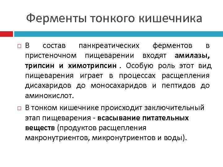   Ферменты тонкого кишечника В  состав панкреатических  ферментов  в пристеночном