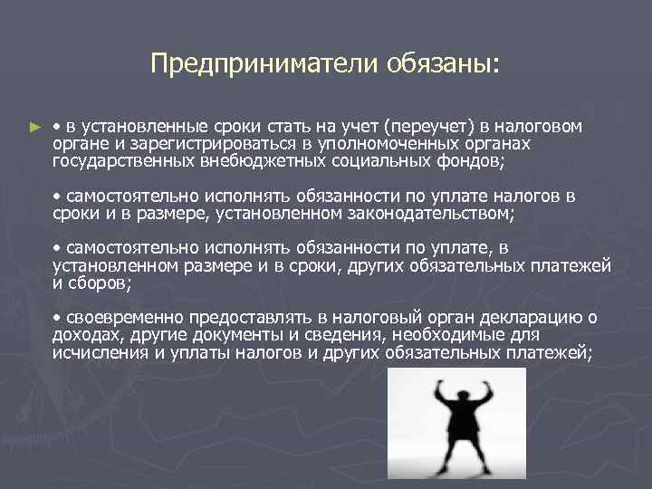 Стать срок. Права и обязанности предпринимателей. Обязанности предпринимателя.