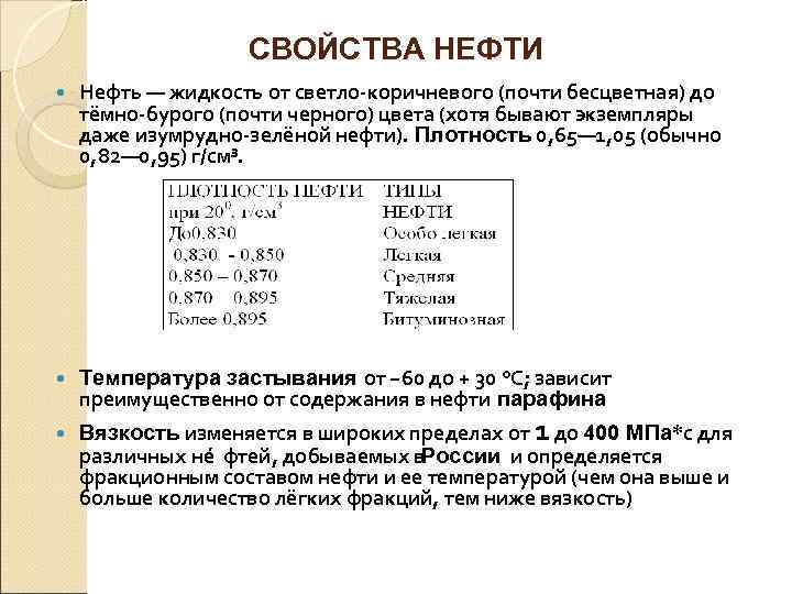 Плотность свойства нефти