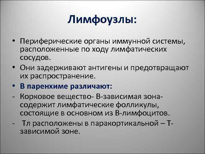 Лимфоузлы: • Периферические органы иммунной системы, расположенные по ходу Лимфоузлы: • Периферические органы иммунной системы, расположенные по ходу
