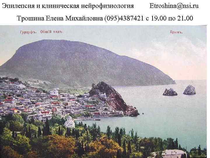 Эпилепсия и клиническая нейрофизиология Etroshina@nsi. ru Трошина Елена Михайловна (095)4387421 с 19. 00 по