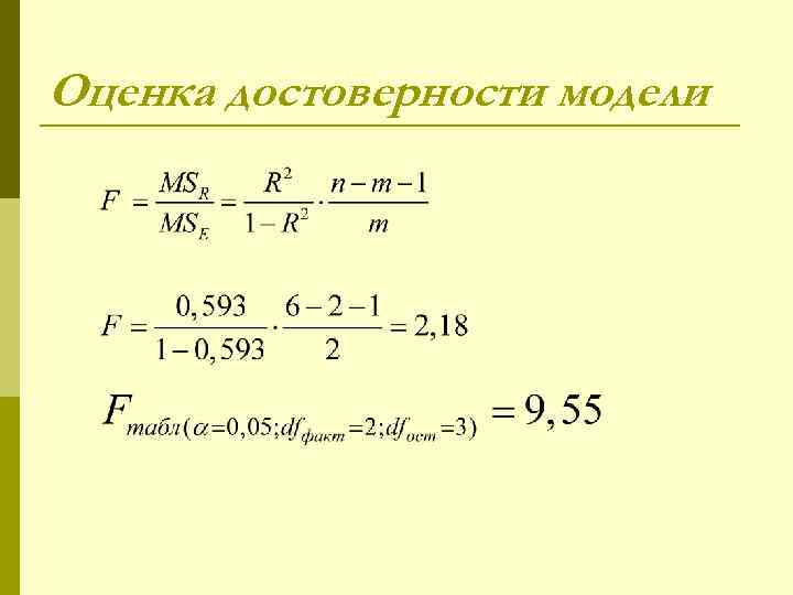 Оценка достоверности модели 