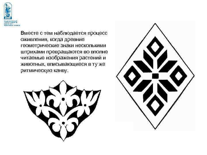 Вместе с тем наблюдается процесс оживления, когда древние геометрические знаки несколькими штрихами превращаются во Вместе с тем наблюдается процесс оживления, когда древние геометрические знаки несколькими штрихами превращаются во