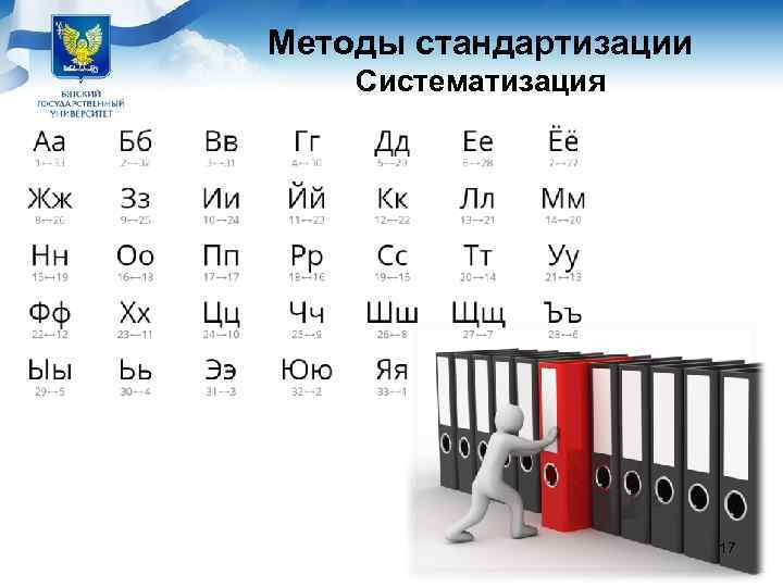 Методы стандартизации Систематизация     17 