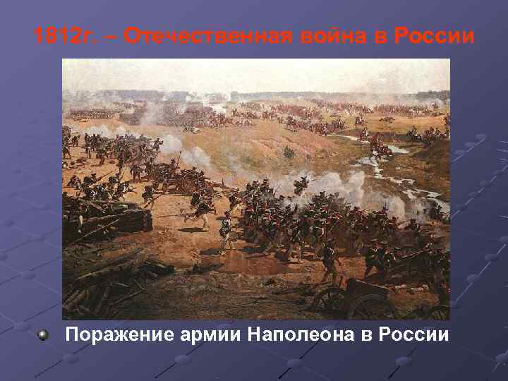 1812 г. – Отечественная война в России  Поражение армии Наполеона в России 