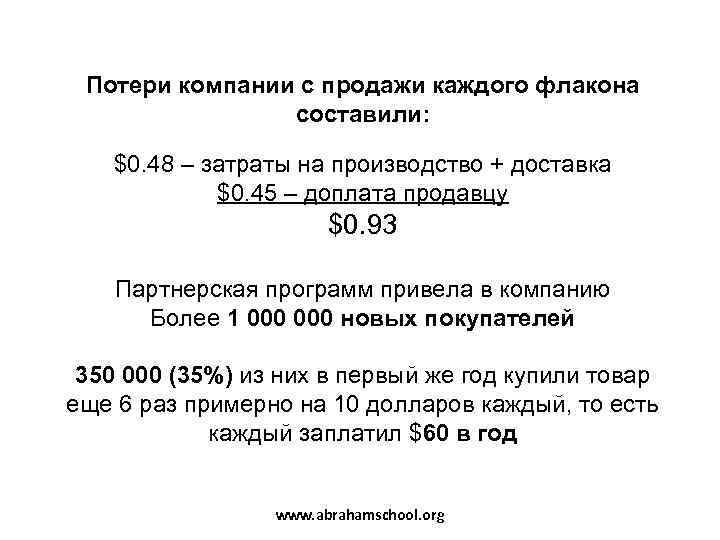  Потери компании с продажи каждого флакона   составили:  $0. 48 –