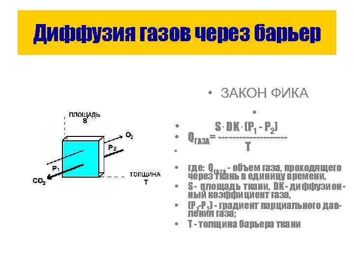 Диффузия газов через барьер    • ЗАКОН ФИКА    