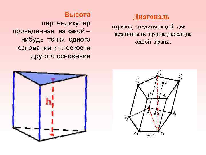 Высота Диагональ перпендикуляр отрезок, соединяющий две Высота Диагональ перпендикуляр отрезок, соединяющий две