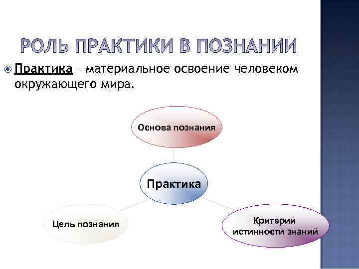  Практика   – материальное освоение человеком окружающего мира.    
