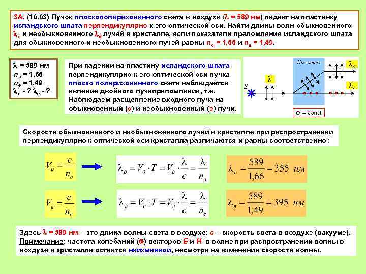 3 А. (16. 63) Пучок плоскополяризованного света в воздухе ( = 589 нм) падает
