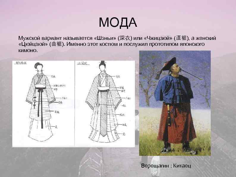       МОДА Мужской вариант называется «Шэньи» (深衣) или «Чжицзюй»