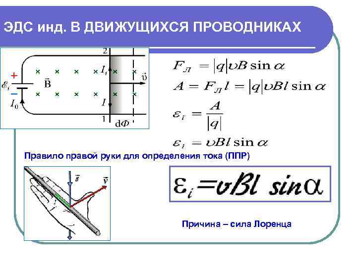 Формула эдс в магнитном поле. ЭДС индукции в движущихся проводниках формула. Формула ЭДС индукции в проводнике. ЭДС индукции в движущихся проводниках вывод. Электромагнитная индукция в движущихся проводниках.