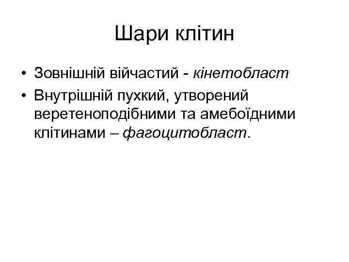   Шари клітин • Зовнішній війчастий - кінетобласт • Внутрішній пухкий, утворений 