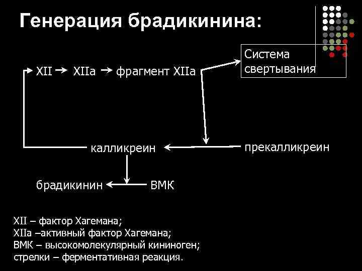  Генерация брадикинина:    Система XIIa  фрагмент XIIа свертывания  