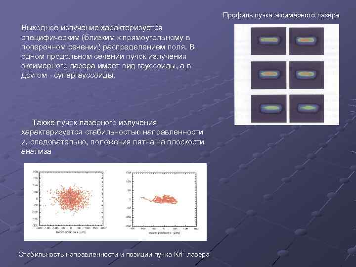       Профиль пучка эксимерного лазера.  Выходное излучение характеризуется