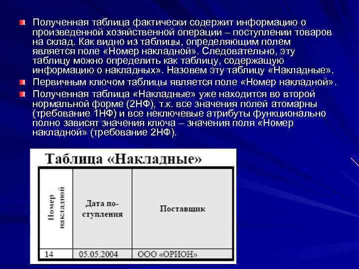 Полученная таблица фактически содержит информацию о произведенной хозяйственной операции – поступлении товаров на склад.