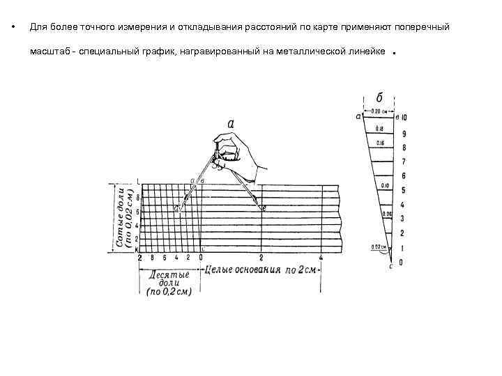  •  Для более точного измерения и откладывания расстояний по карте применяют поперечный