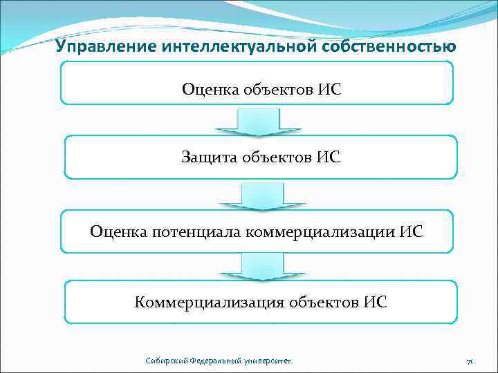 Управление интеллектуальной собственностью    Оценка объектов ИС     Защита