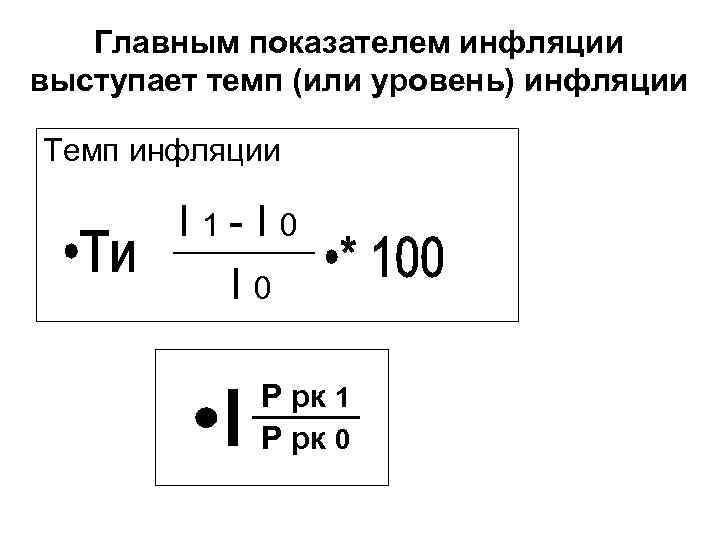   Главным показателем инфляции выступает темп (или уровень) инфляции Темп инфляции  