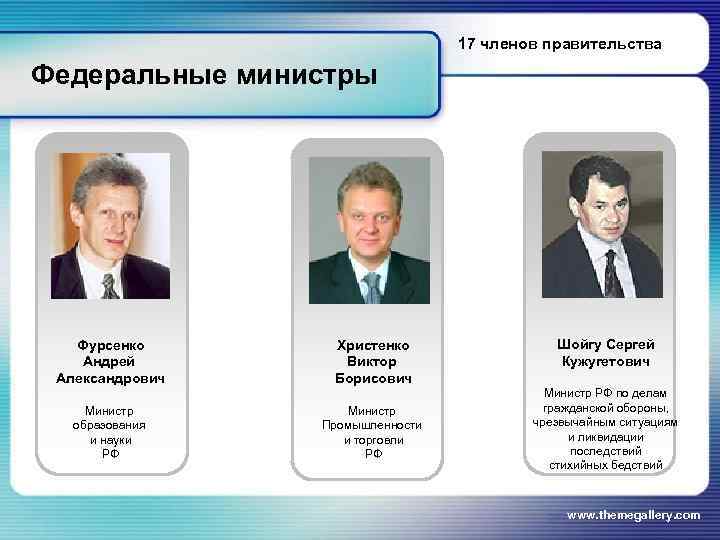        17 членов правительства Федеральные министры  Фурсенко