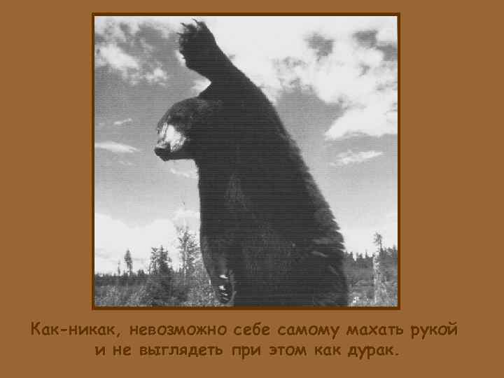 Как-никак, невозможно себе самому махать рукой  и не выглядеть при этом как дурак.