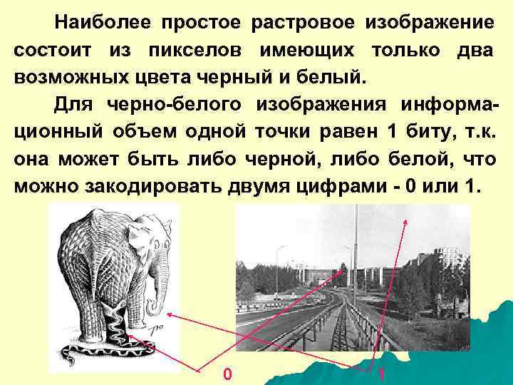   Наиболее простое растровое изображение состоит из пикселов имеющих только два возможных цвета