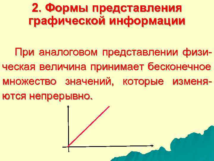  2. Формы представления  графической информации  При аналоговом представлении физи- ческая величина