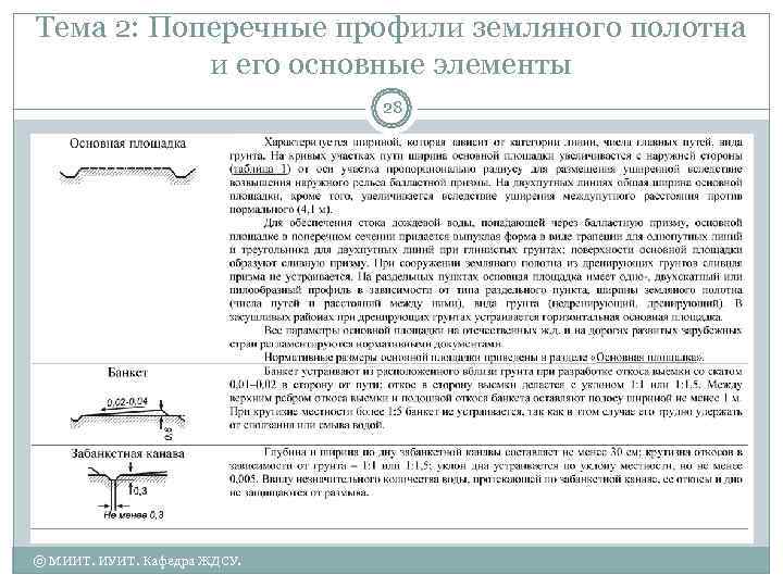 Тема 2: Поперечные профили земляного полотна  и его основные элементы   
