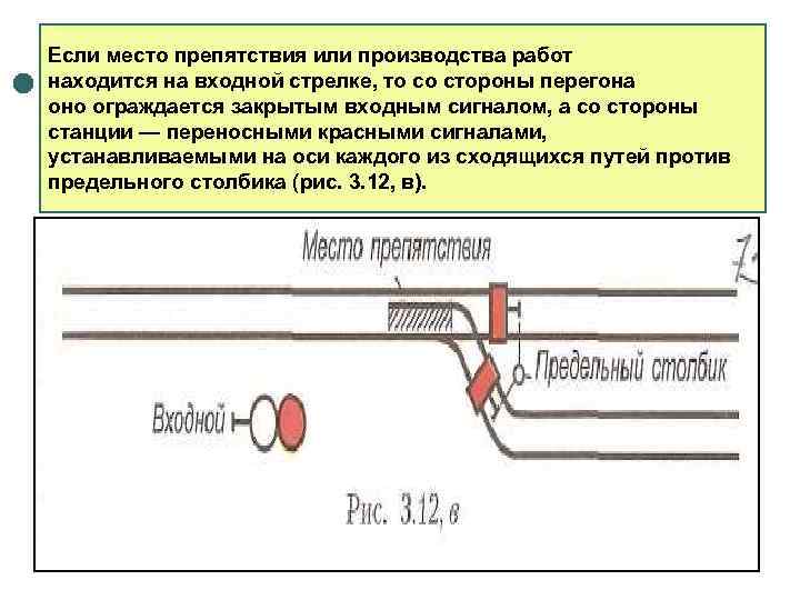 Если место препятствия или производства работ находится на входной стрелке, то со стороны перегона