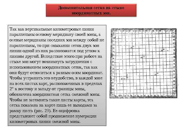     Дополнительная сетка на стыке     координатных зон.