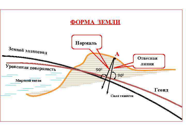 Нормаль к поверхности эллипсоида. Нормаль и отвесная линия в геодезии. Форма земли геоид. Нормали к референц эллипсоид.