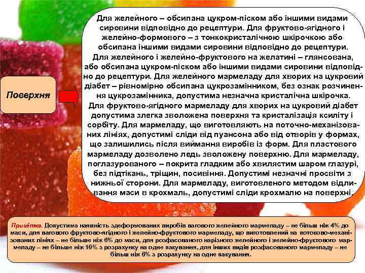      Для желейного – обсипана цукром-піском або іншими видами 
