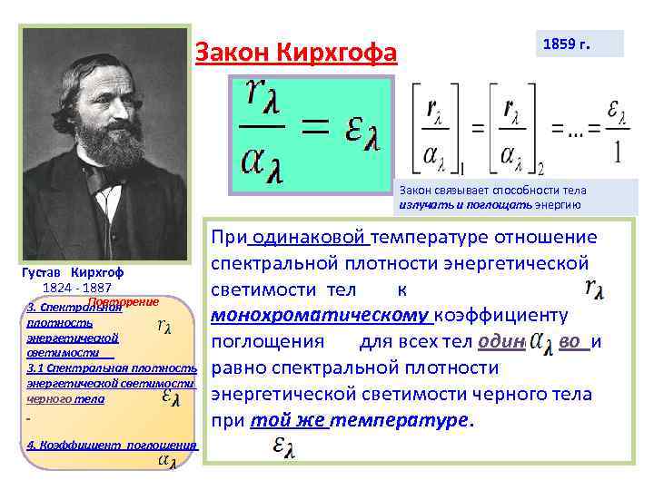 Закон Кирхгофа 1859 Закон Кирхгофа 1859