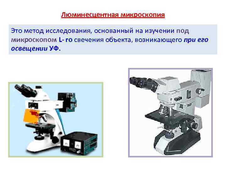 Люминесцентная микроскопия Это метод исследования, основанный на изучении под микроскопом L- Люминесцентная микроскопия Это метод исследования, основанный на изучении под микроскопом L-