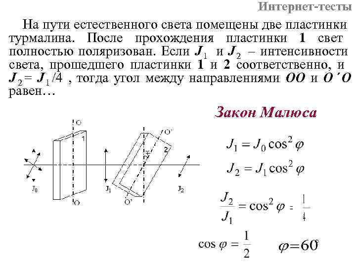 Интернет-тесты На пути естественного света помещены две пластинки Интернет-тесты На пути естественного света помещены две пластинки