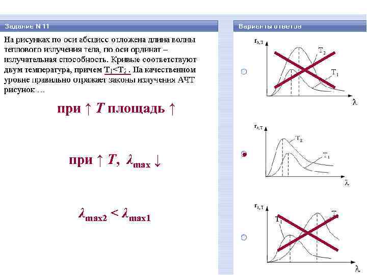 при ↑ T площадь ↑ при ↑ T, λmax ↓ λmax 2 при ↑ T площадь ↑ при ↑ T, λmax ↓ λmax 2