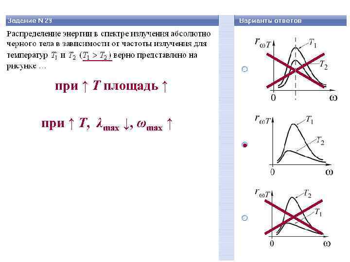 при ↑ T площадь ↑ при ↑ T, λmax ↓, ωmax ↑ при ↑ T площадь ↑ при ↑ T, λmax ↓, ωmax ↑