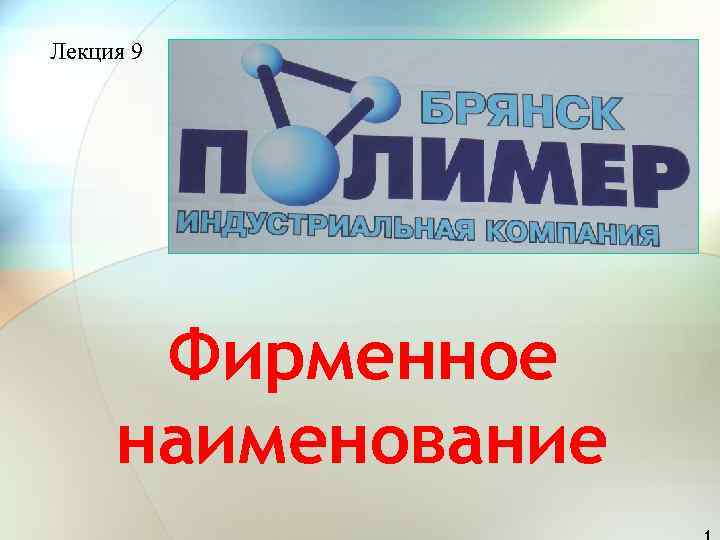 Лекция 9  Фирменное наименование 