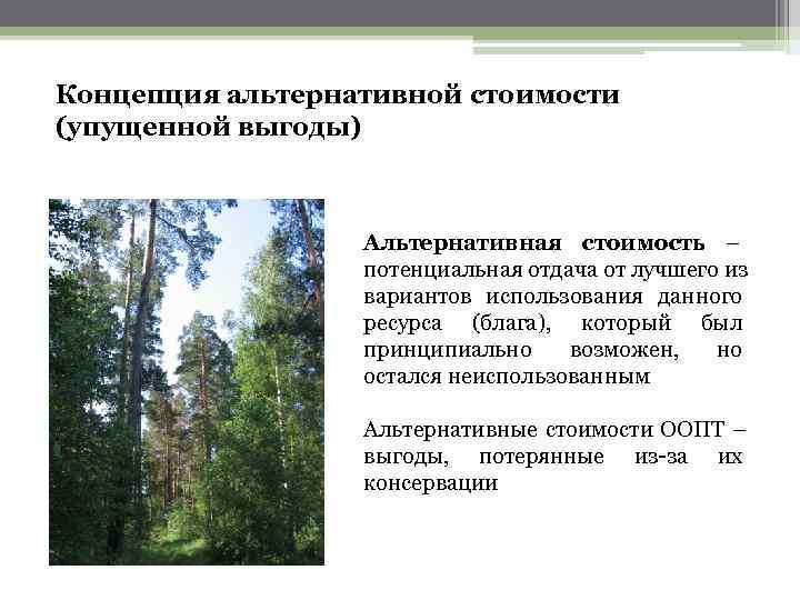 Концепция альтернативной стоимости (упущенной выгоды)     Альтернативная стоимость –  