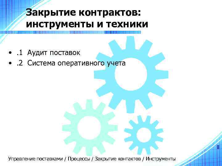  Закрытие контрактов:  инструменты и техники  • . 1 Аудит поставок •